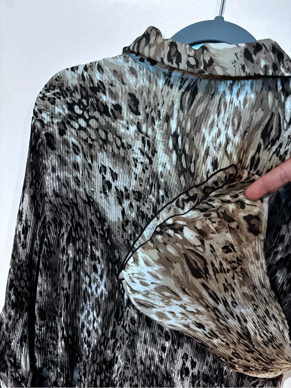 Covington Taupe and Black Printed Pleated Blouse